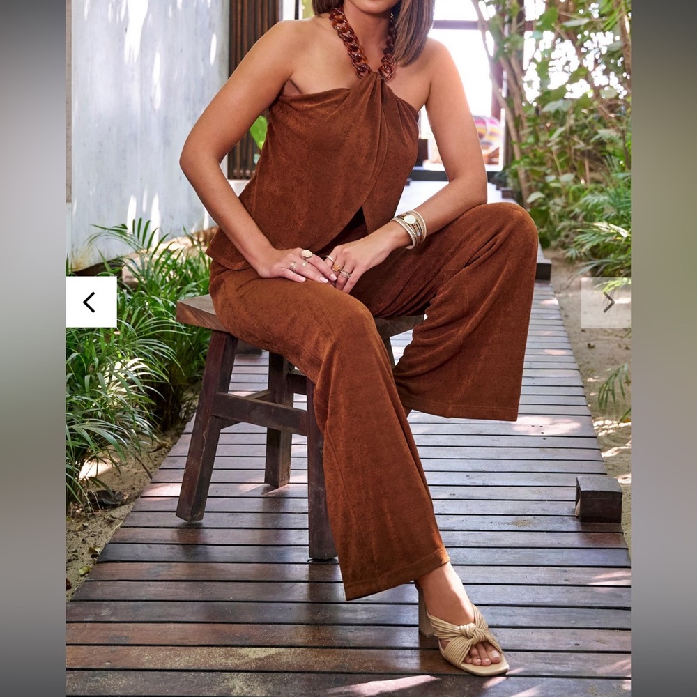 🆕 NWT Boston Proper Metallic Knit Wide Leg Pant Copper Outfit